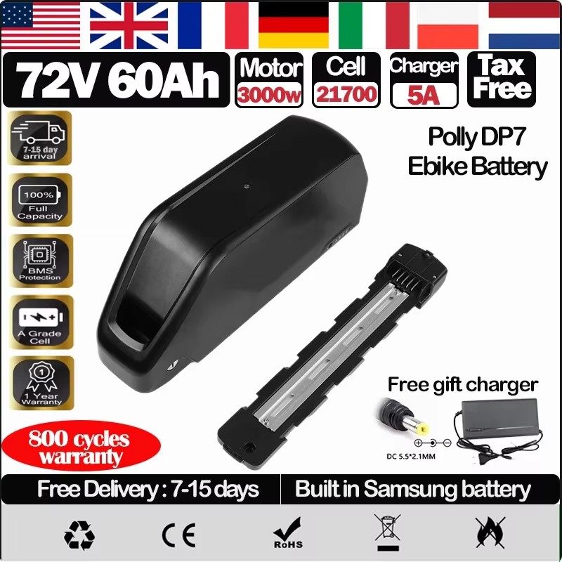 72V 50Ah 21700 Lithium Battery - 21700 72v60ah EBike Battery Downtube Polly